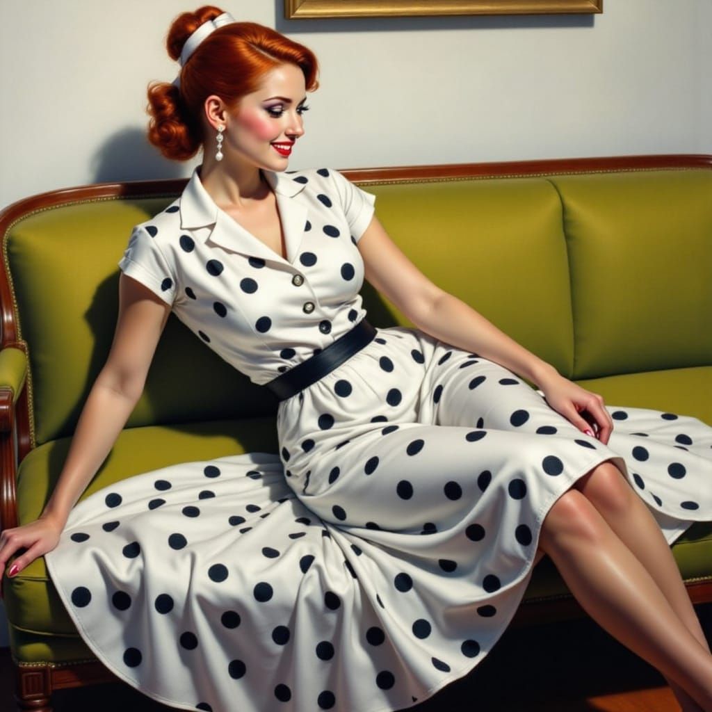 Sultry 1950s Housewife in Polka Dots