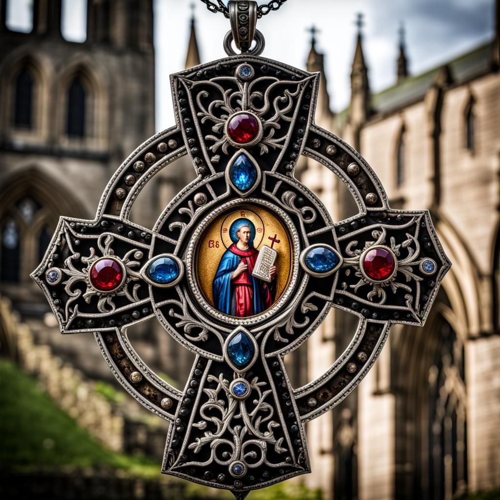 Bejeweled St Cuthbert's Cross Pendant in HDR