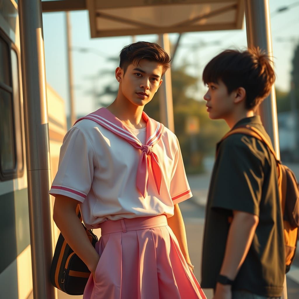 Confident Sailor Boy Charms Fellow Student in Vintage-Inspir...