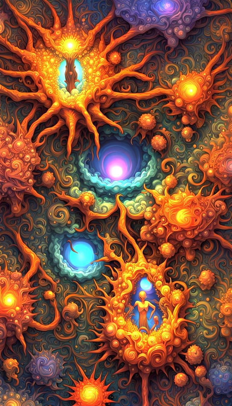 Fractal Image Breakdown: Digital Art in Contrasting Colors