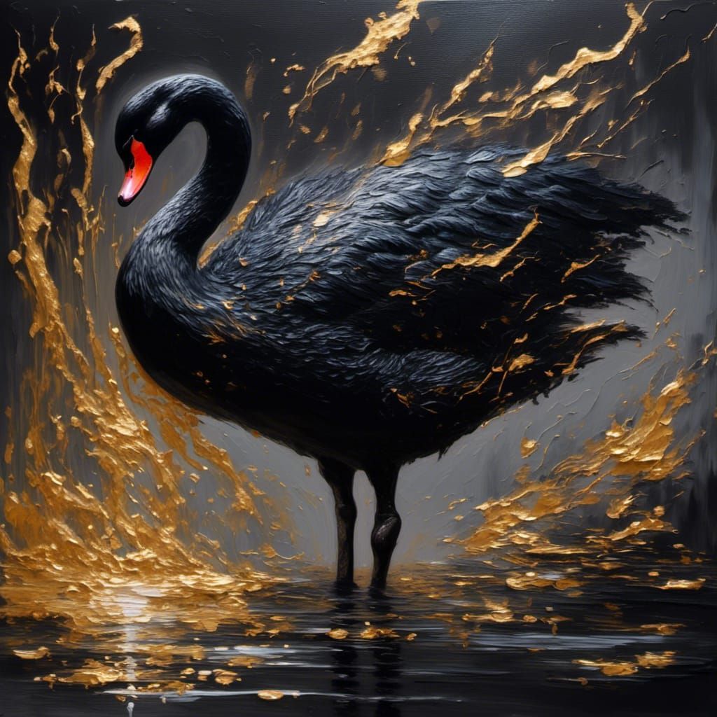 Black Swan with Golden Highlights in Grunge Style