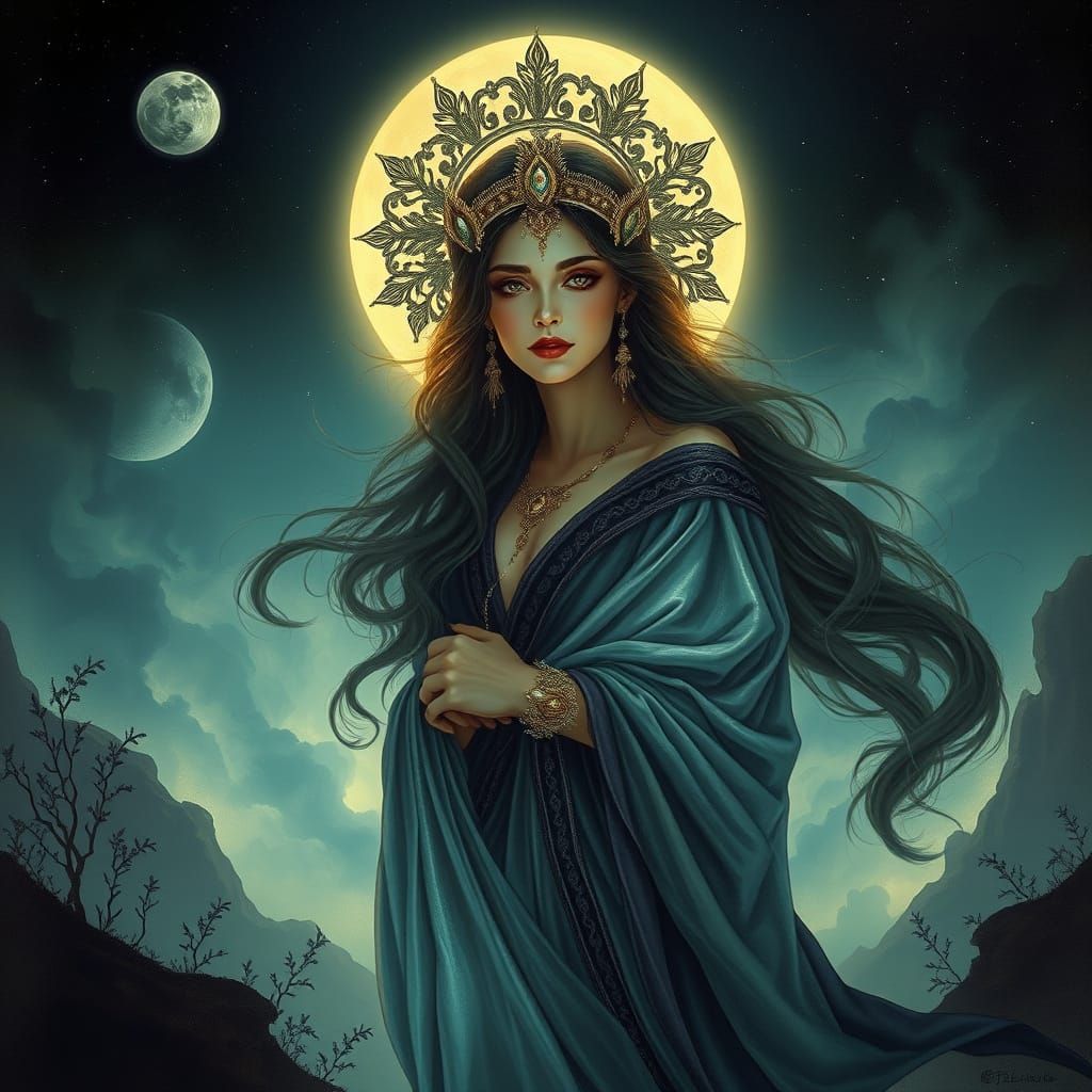 Velvet Goddess Under Liquid Moonlight