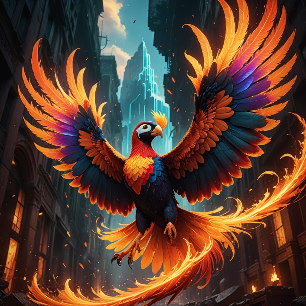 Majestic Phoenix Puffin Soars Through Fiery Vortex in Vibran...
