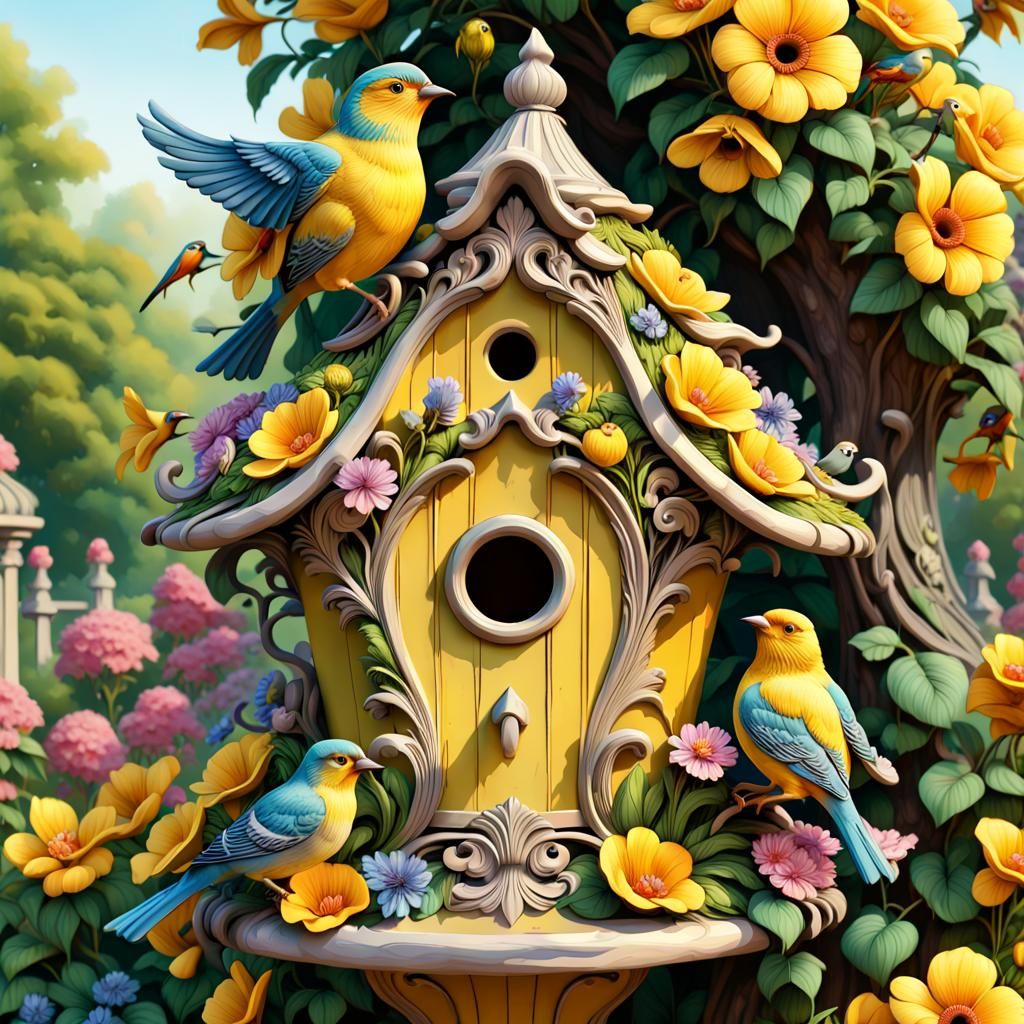 Art Nouveau Birdhouse in Rococo Garden
