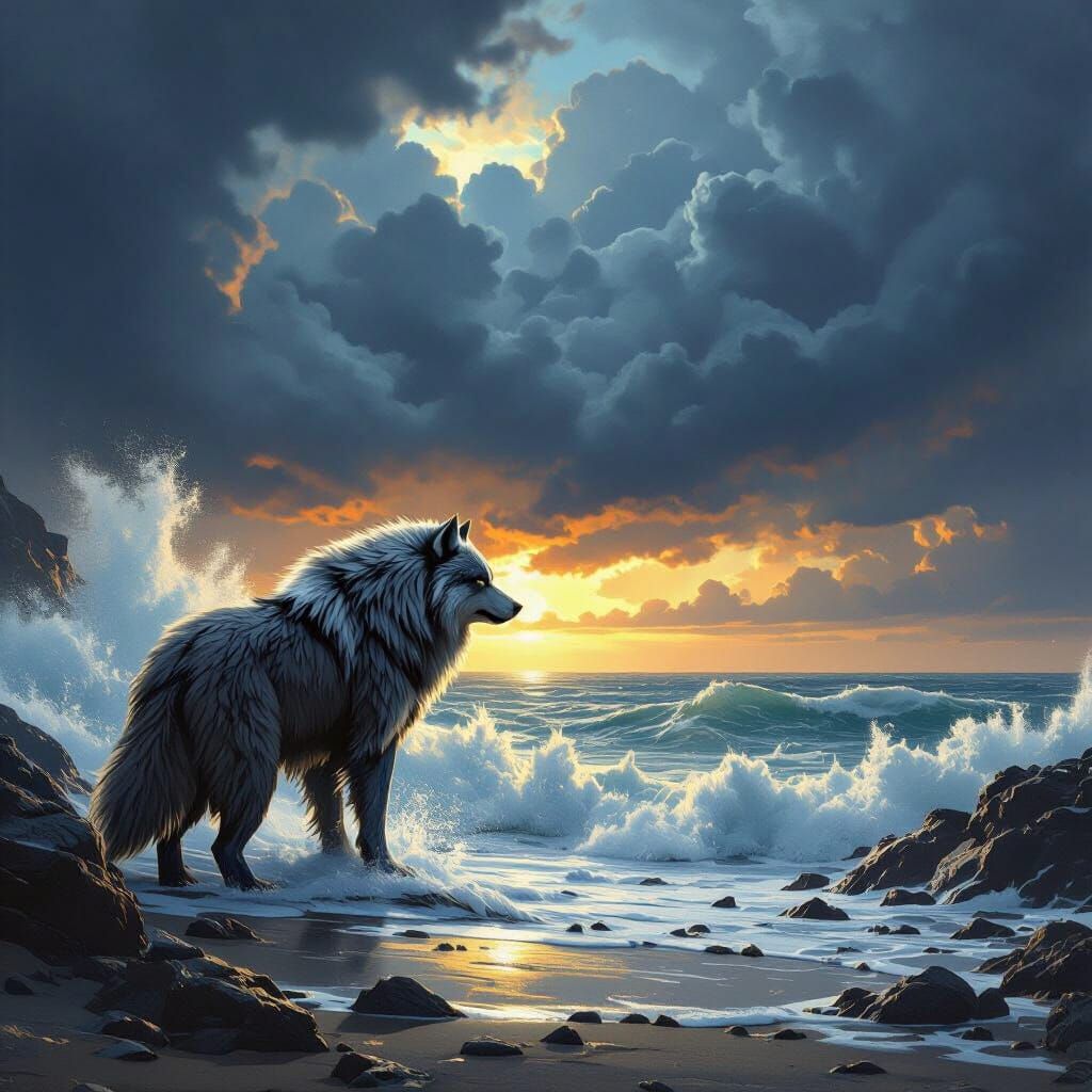 Epic Wolf-Bear Hybrid by Stormy Ocean in Fantasy Art Style