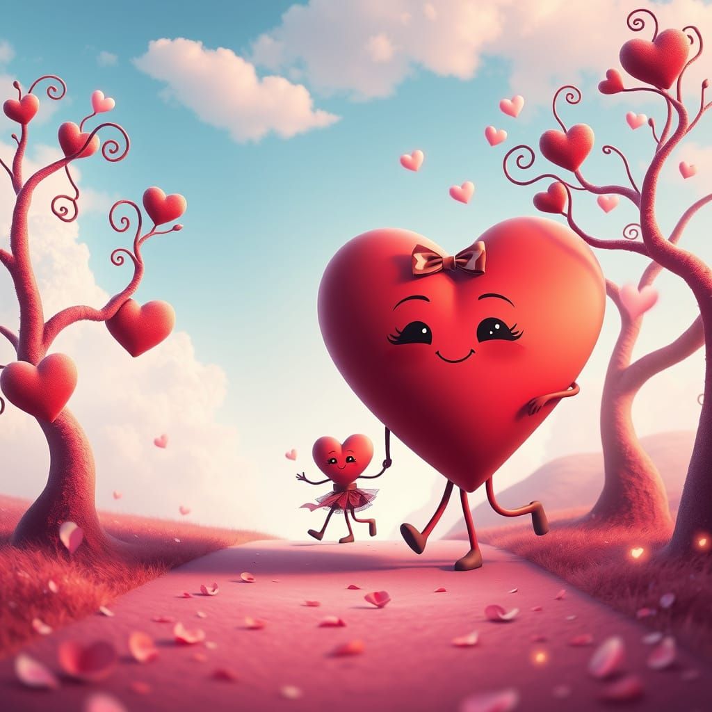 Whimsical Heart-Shaped Family Strolls Through Enchanted Land...