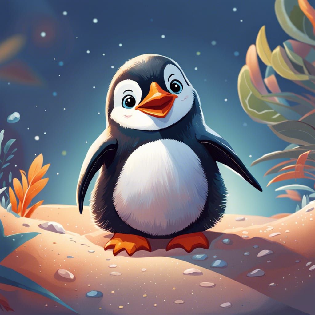 Happy Penguin Illustration in Gouache Style