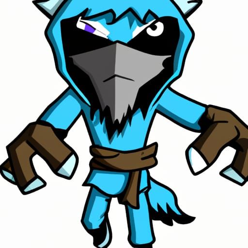 Gray Wolf in Blue Ninja Suit