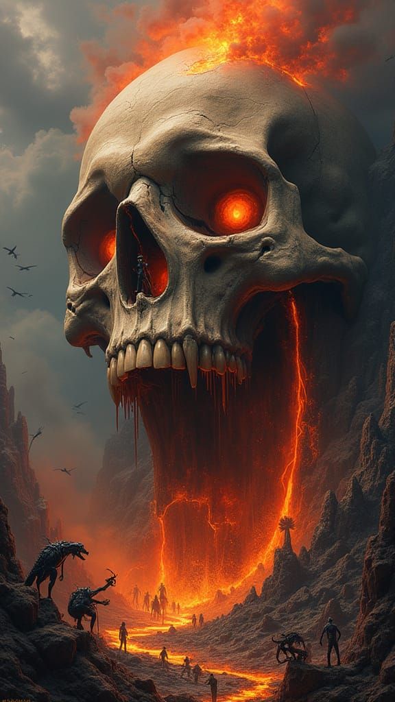 Hellish Volcano in a Grotesque Skull Landscape