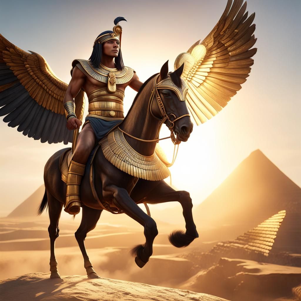 Egyptian Warrior on Winged Horse in Fantasy Art