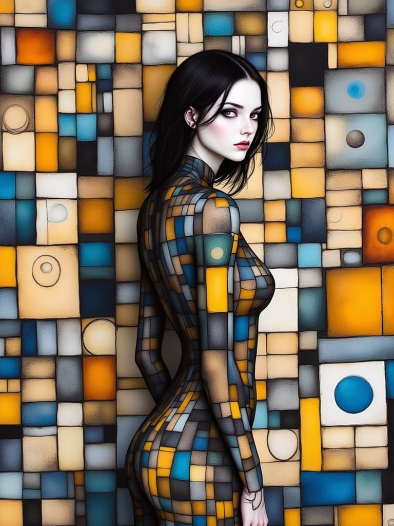 Woman Merges With Geometric Wall Art