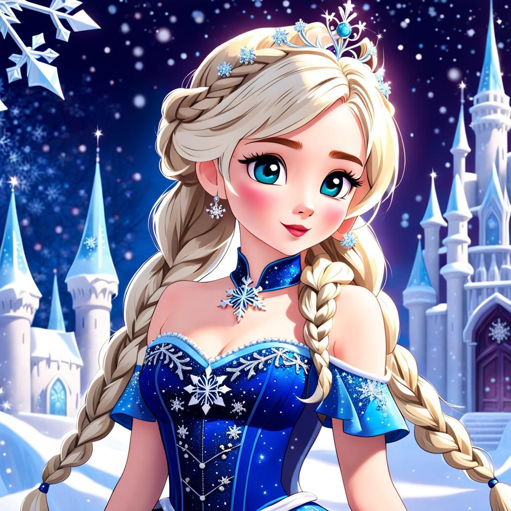 Elsa Inspired Ice Princess in Anime Style
