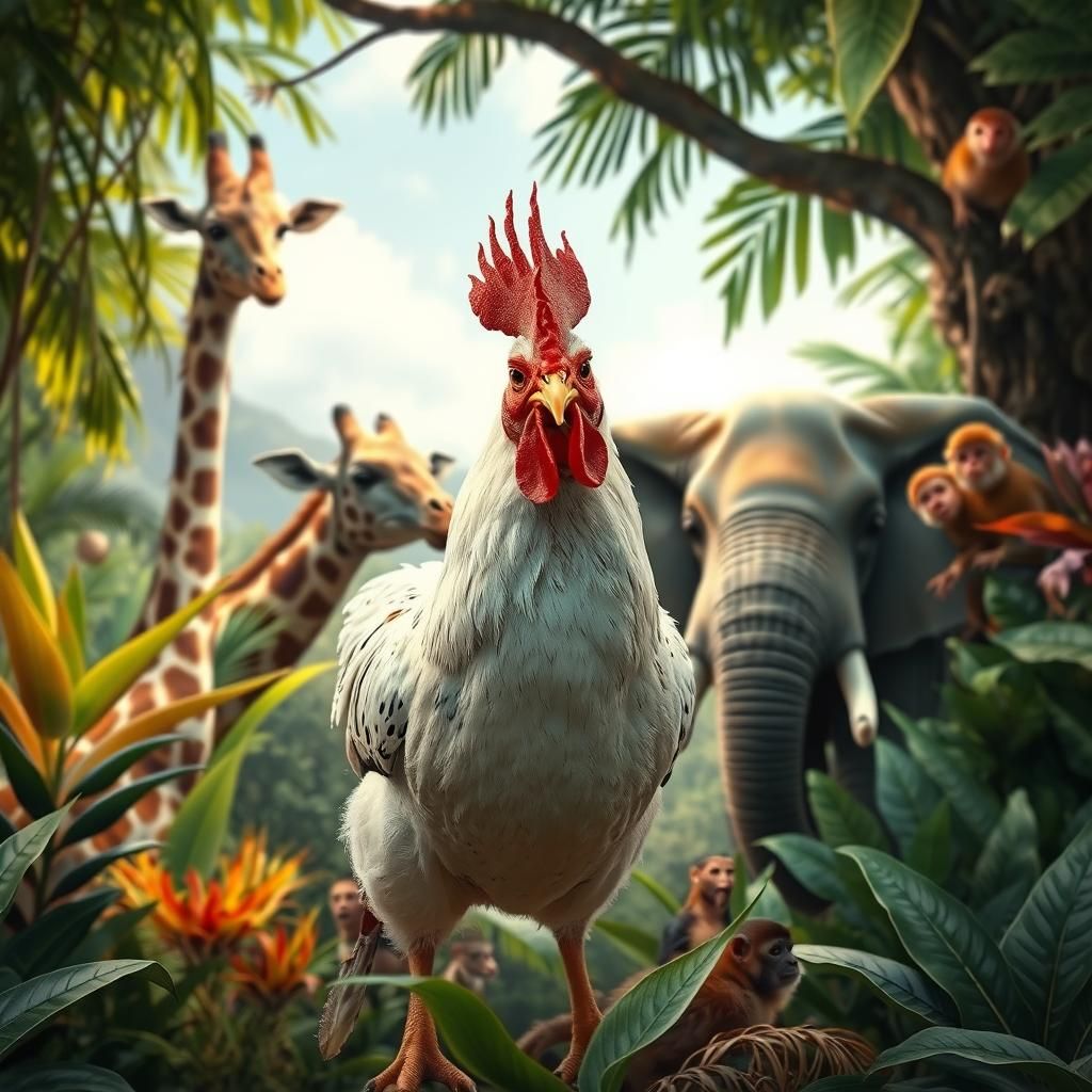 Whimsical Chicken Photobomb in National Geographic Style