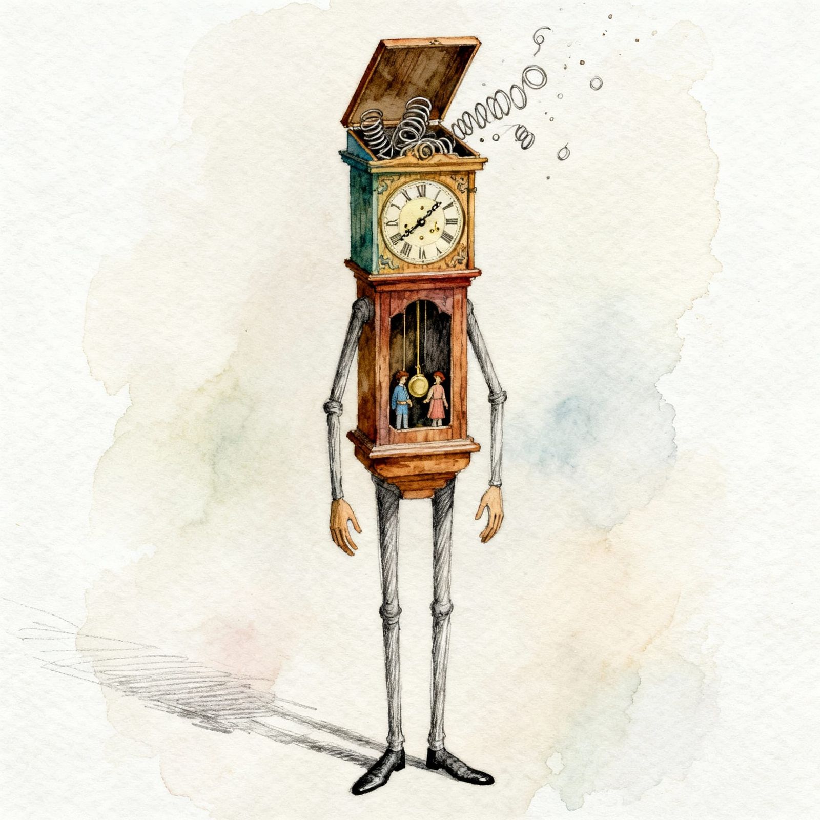 Ornate Grandfather Clock with Human Features and Spilling Sp...