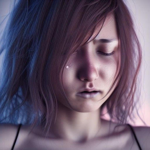 Sad Woman Crying Tears in Photorealistic Portrait