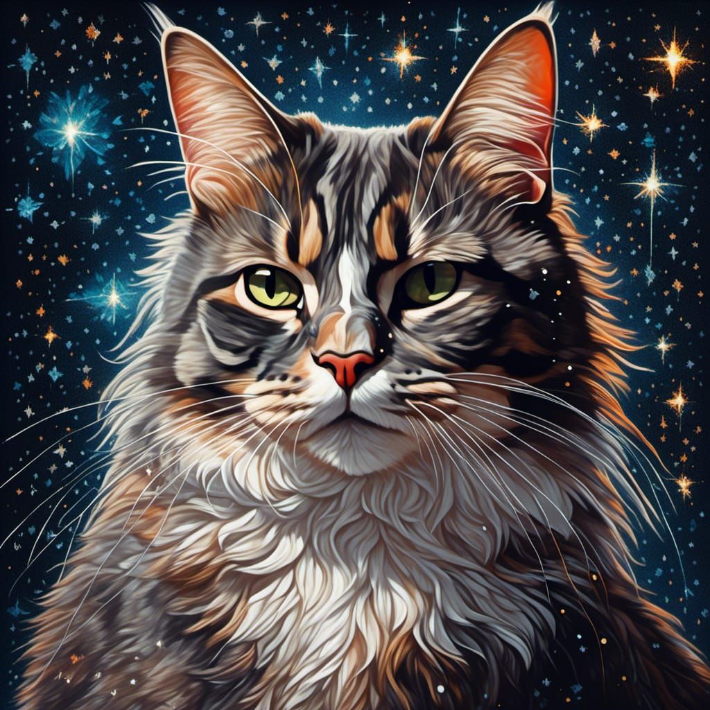 Celestial Cat Made of Stars in Digital Art