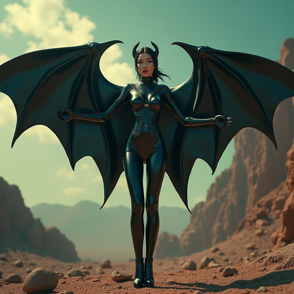 Retro-Futuristic Siren with Wings in Devil Girls Style