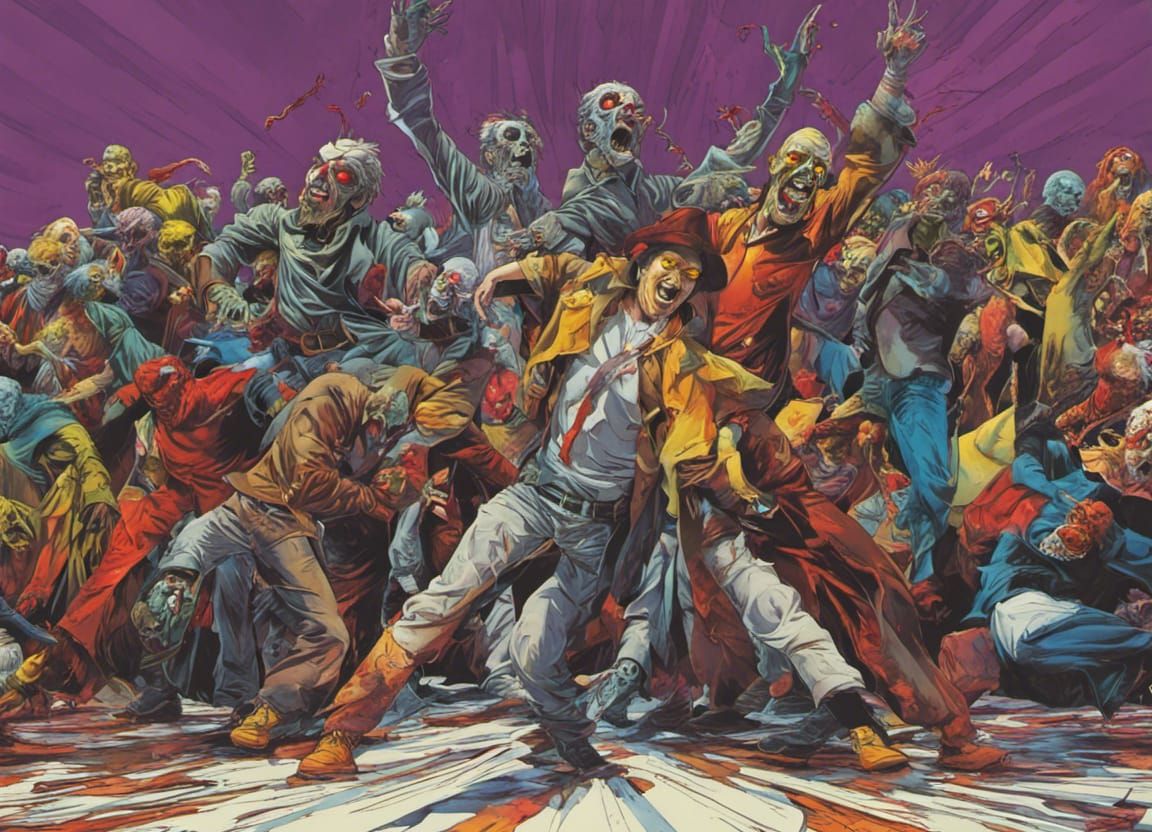 Colorful Zombie Dance in Comic Book Style