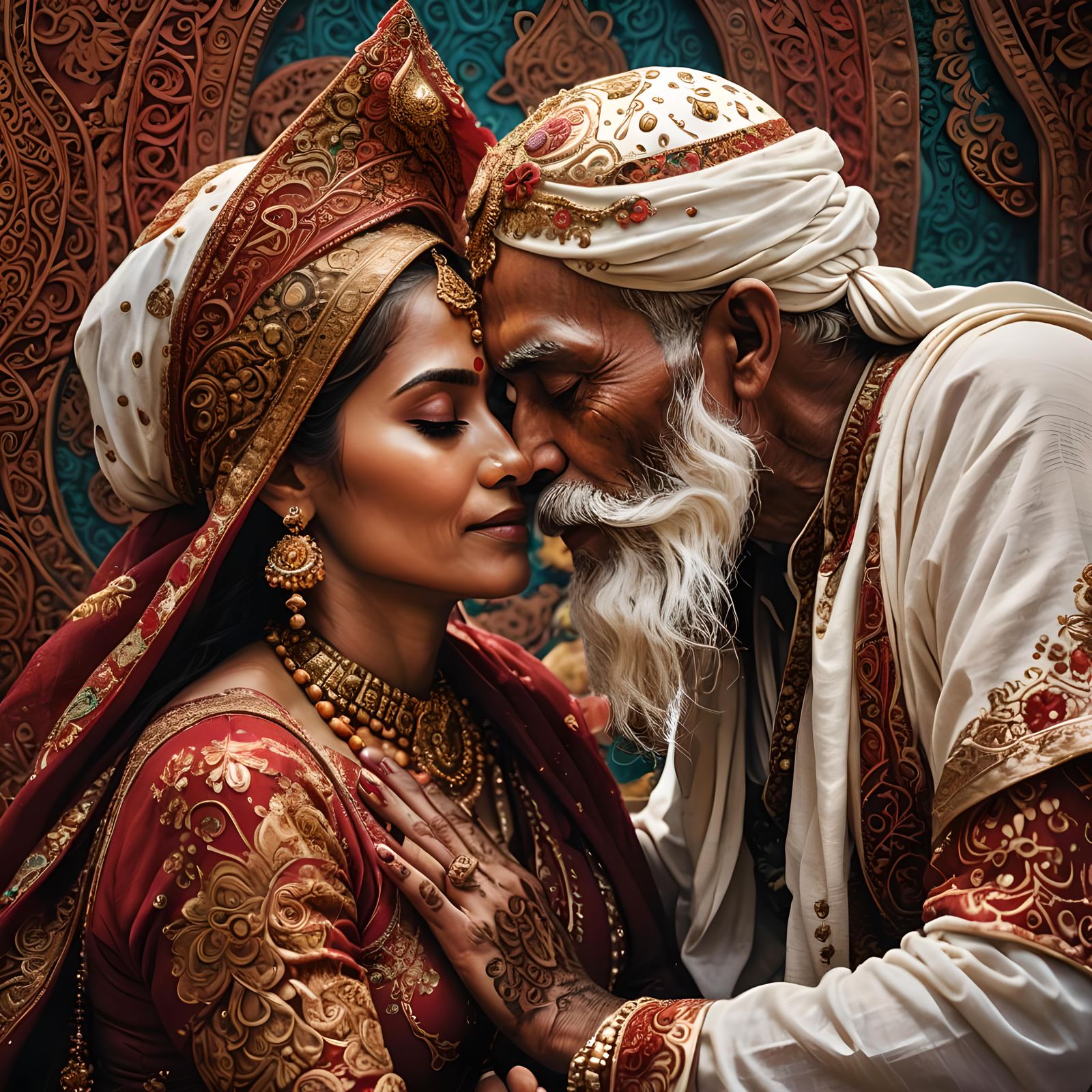 Interfaith Kiss at Hindu Wedding: Detailed Matte Painting
