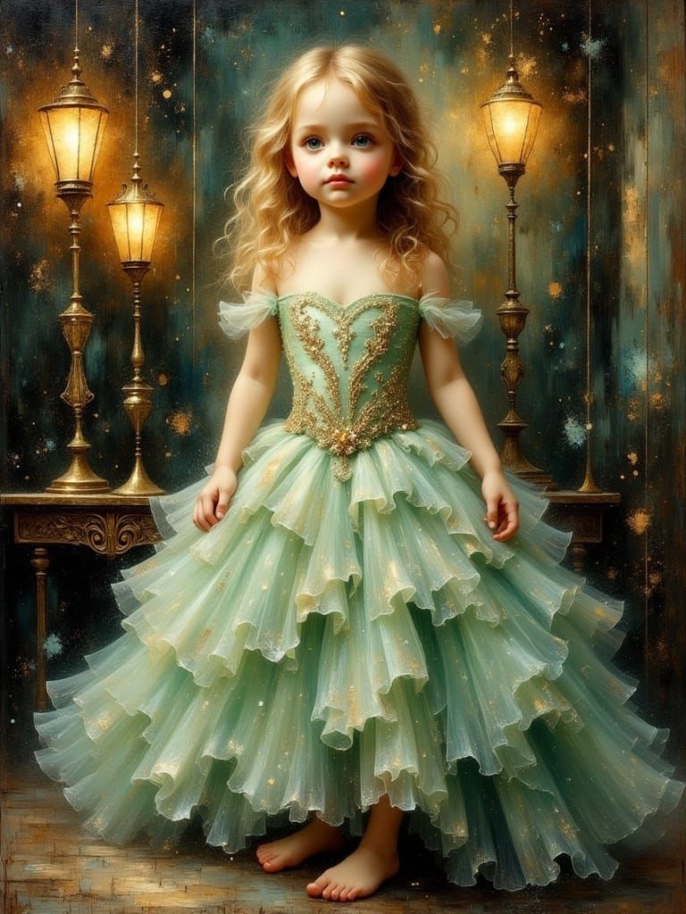 Baroque Toddler Girl in Victorian Gazebo at Dawn