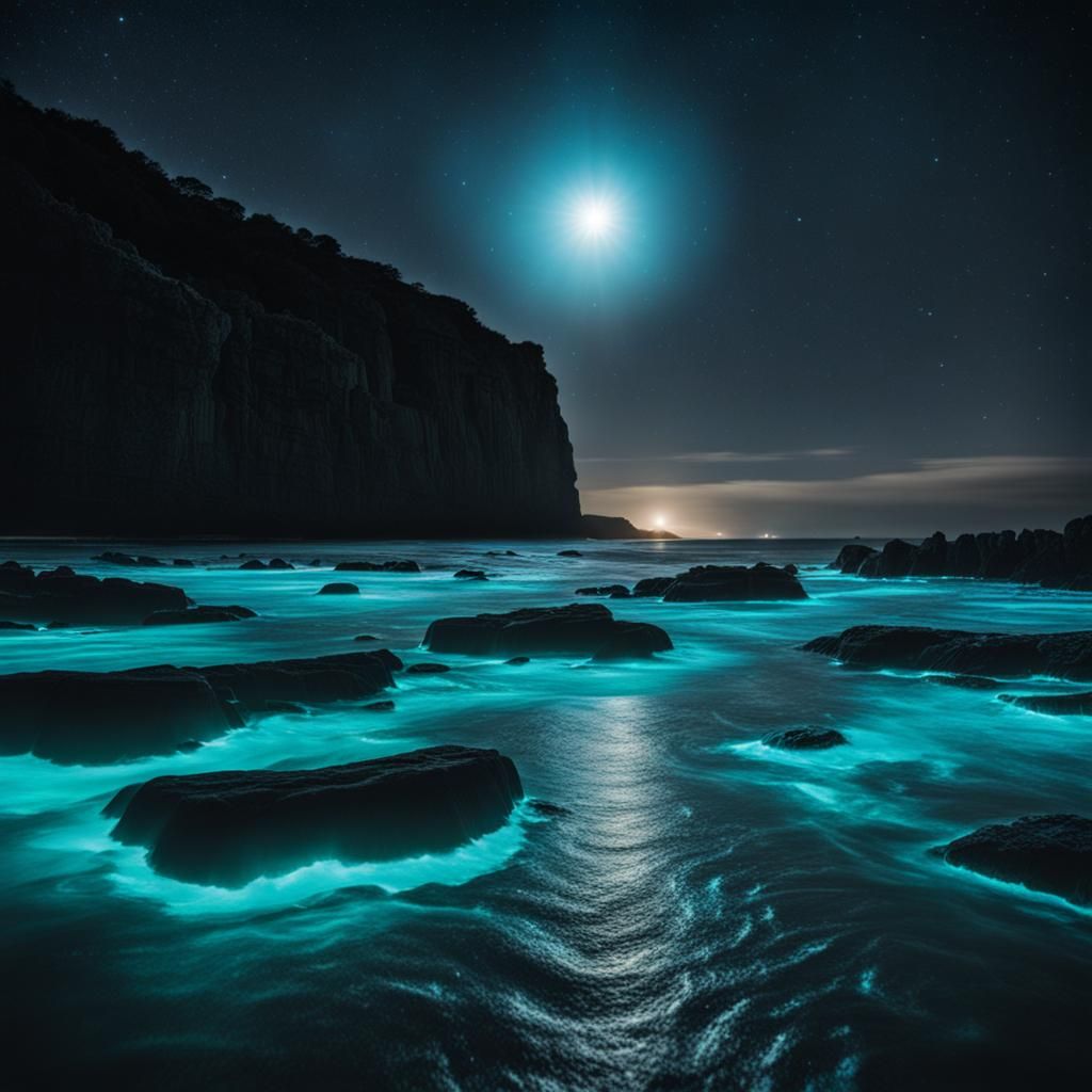 Bioluminescent Sea: An AI Interpretation