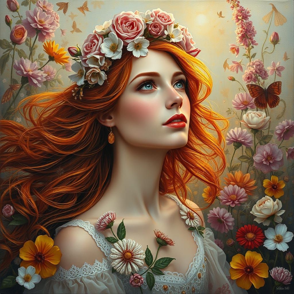 Ethereal Woman in Wonderland Oil Painting