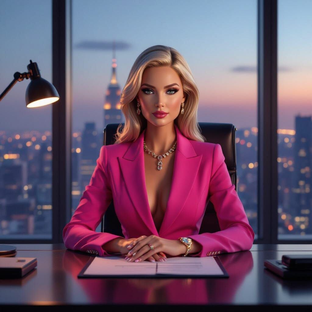 Boss Barbie in Power Suit at Executive Desk