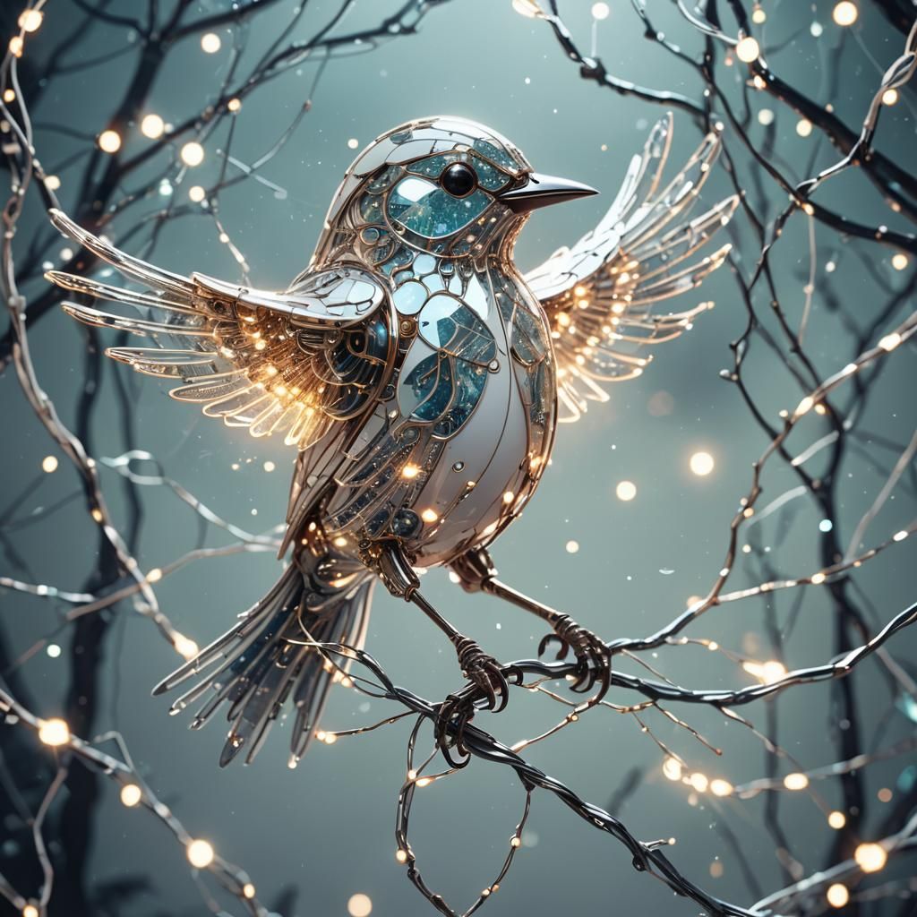 Cyberpunk Steampunk Glass Bird with Magic Trail