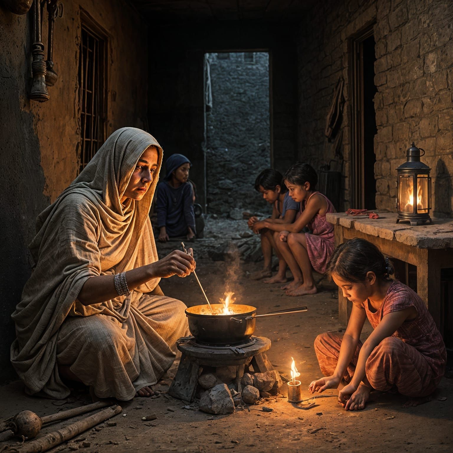 Cozy Village Scene at Night