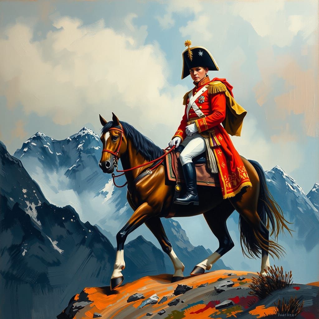 Napoleon Crossing the Alps: Expressionist Oil Painting
