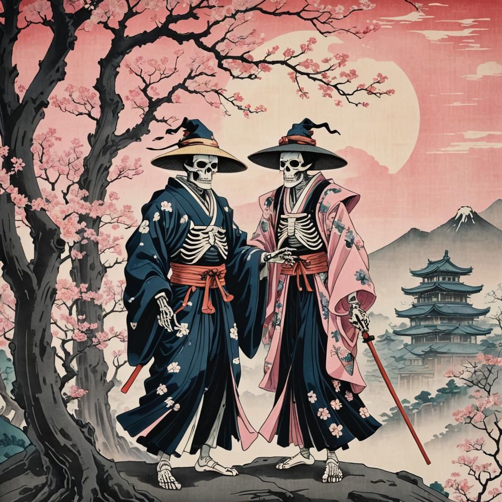 Kabuki Actors as Ukiyo-e Woodblock Print