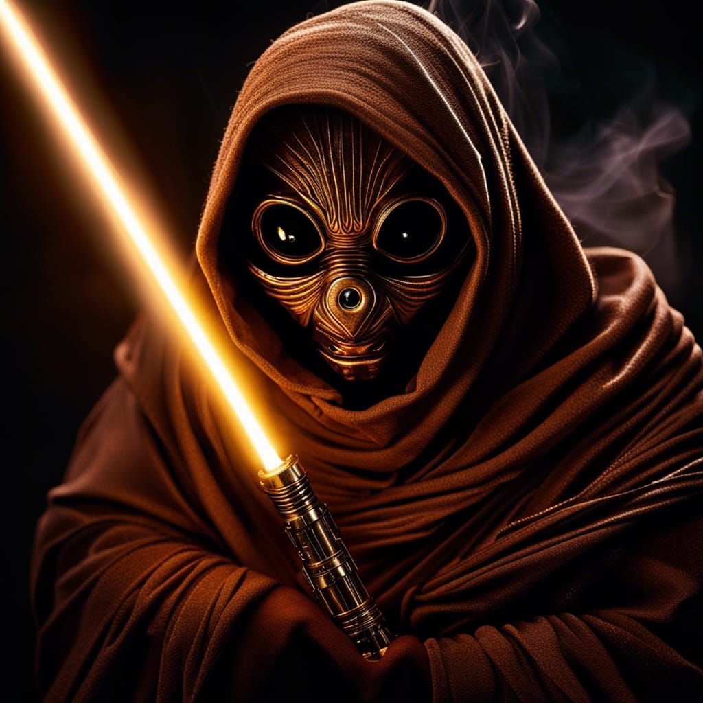 Intense Jawa Jedi Portrait with Gold Lightsaber