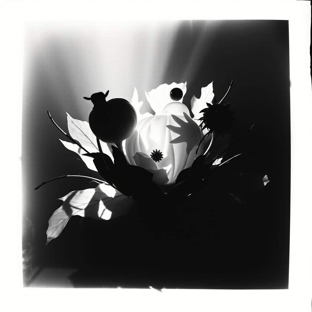 Abstract Black and White Rayograph with Solarization Effects