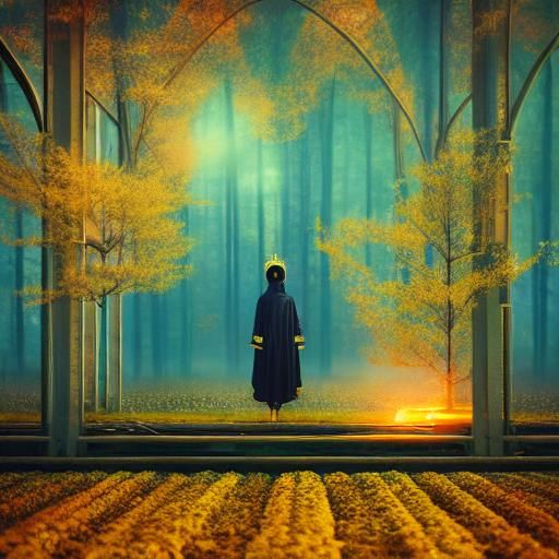 Solarpunk Bridge Ablaze with Golden Light