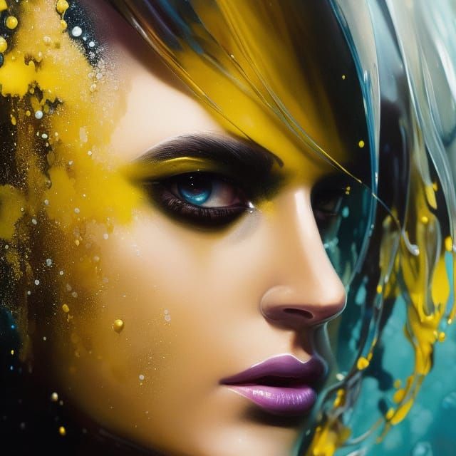 Edgy Yellow Underwater Ink Portrait in 8K