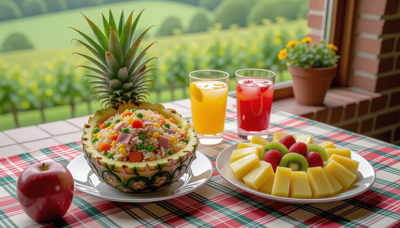 Charming Fried Rice Platter in Pineapple with Fruit Slices