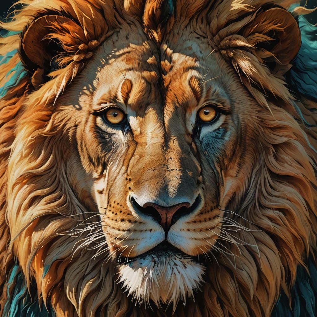 Majestic Lion Portrait in Digital Art Nouveau Style