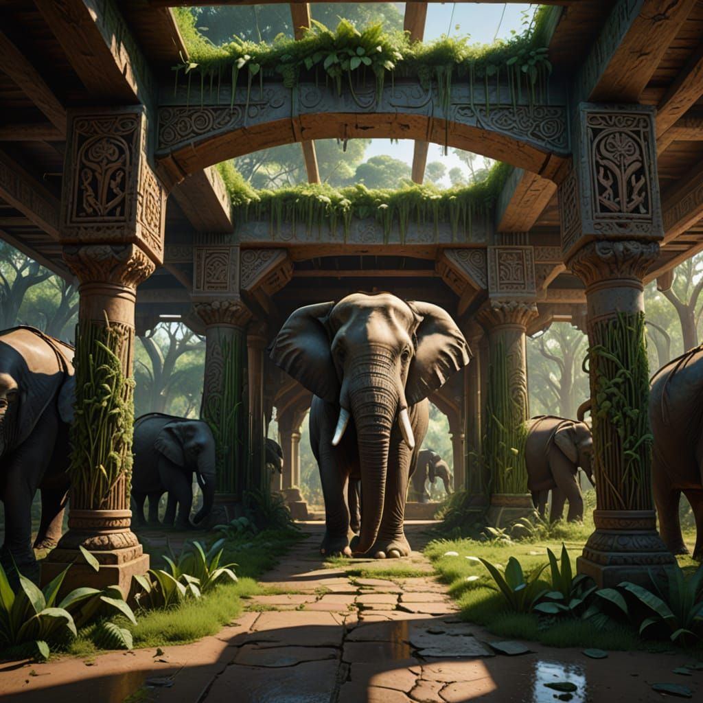 Intricate Elephant Stables Interior in 8k Resolution