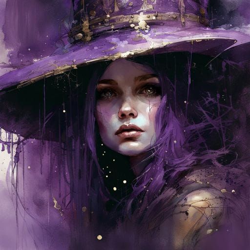 Glowing Purple Witch Hat in Textured Speedpaint Style