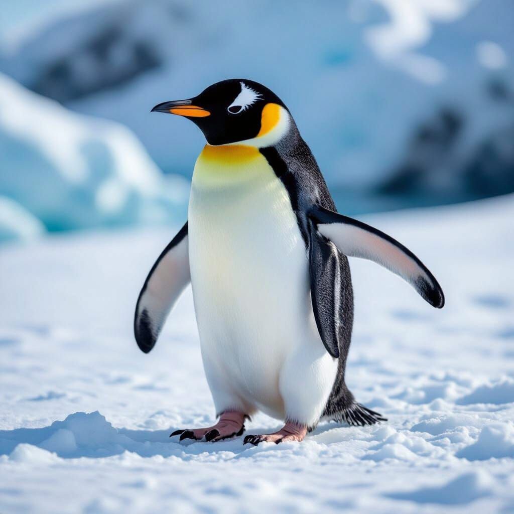 Cute Penguin Waddling on Snow and Ice