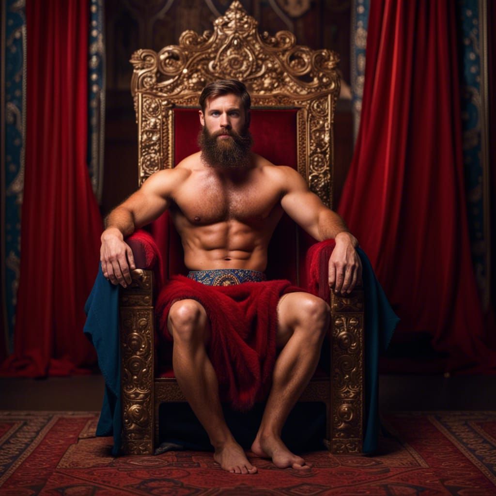 Muscular King on Throne: Professional Photography