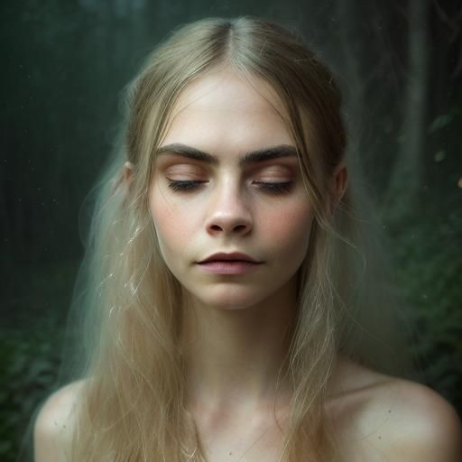 Ethereal Portrait of Woman with Golden Light Threads