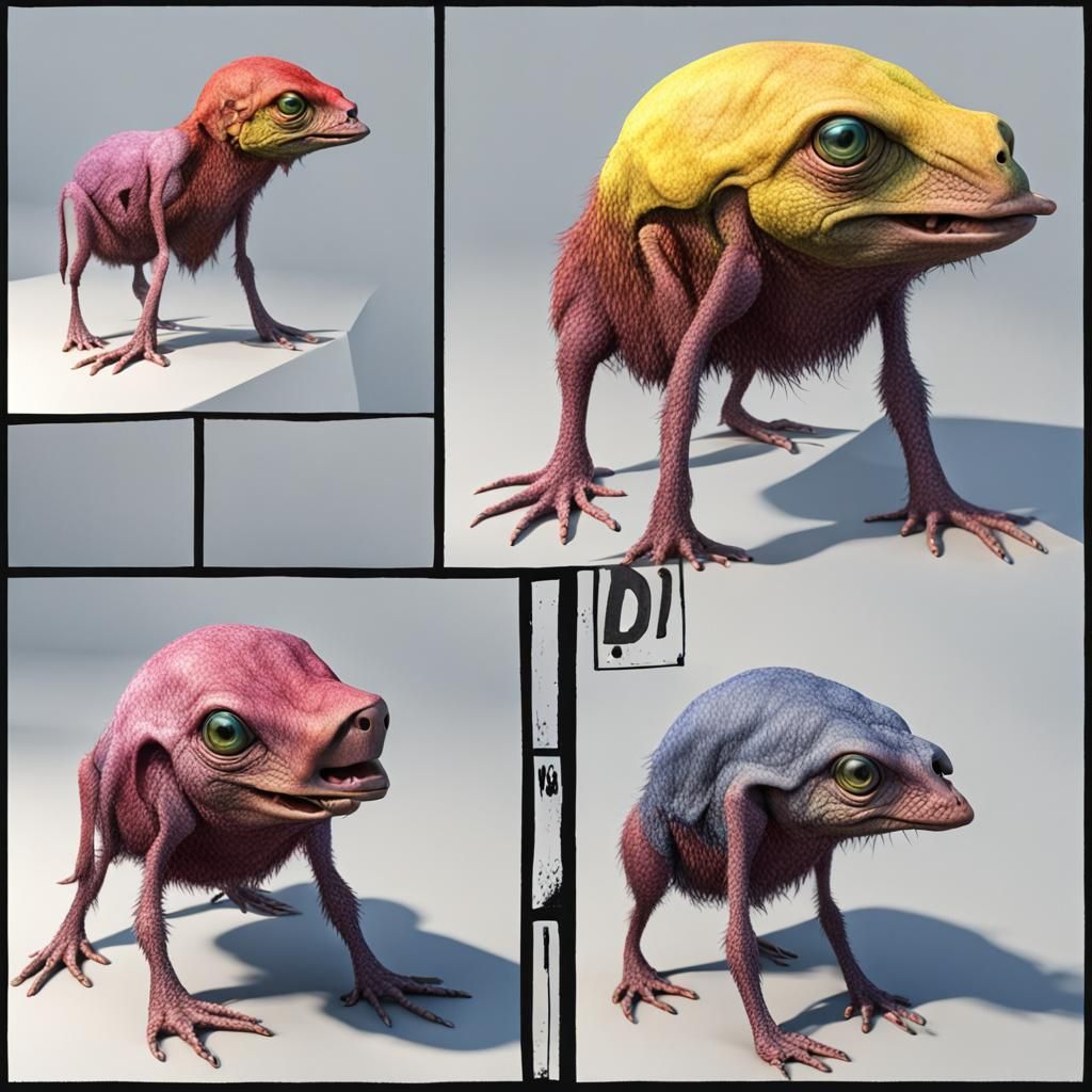 Photorealistic Featherless Bird Creature in 8k