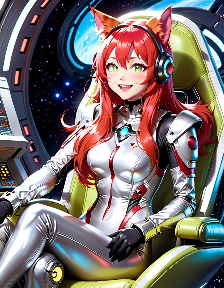 Anime Alien Girl Lieutenant on Spaceship
