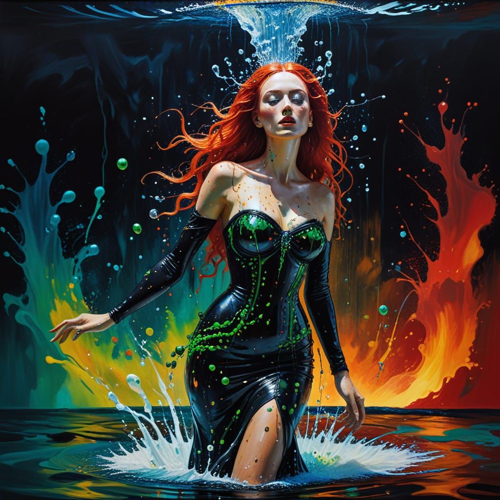 Water Goddess in Surrealist Melting Oil Gouache