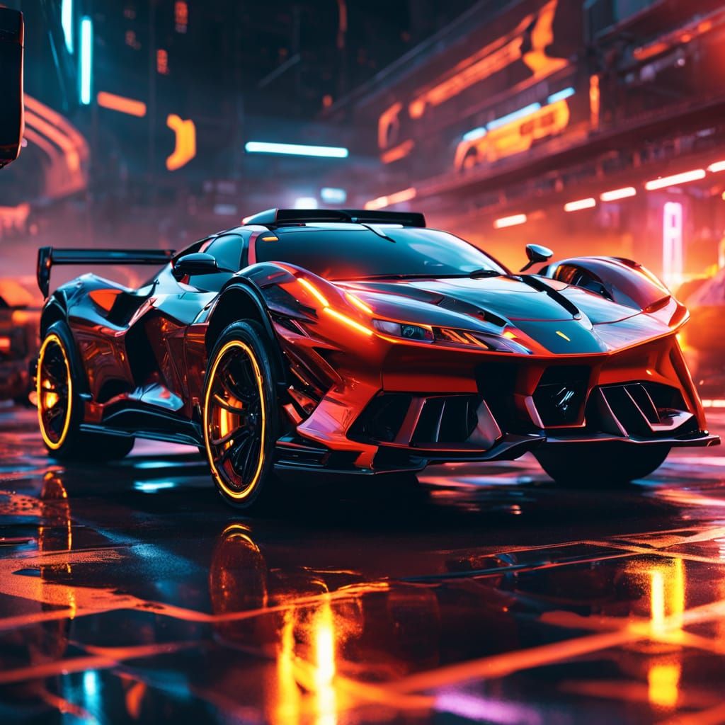 Cyberpunk Ferrari 6x6 with Extreme Bodykit