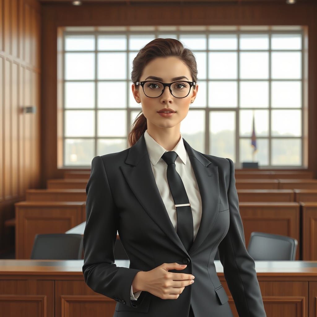 Confident Female Lawyer in Courtroom, Digital Art