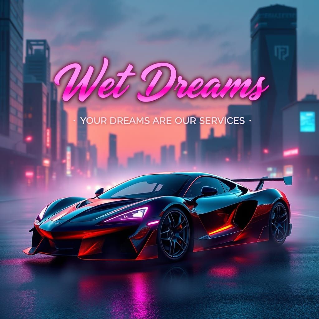 Futuristic Sports Car in Neon Cityscape: Dreamlike Concept A...