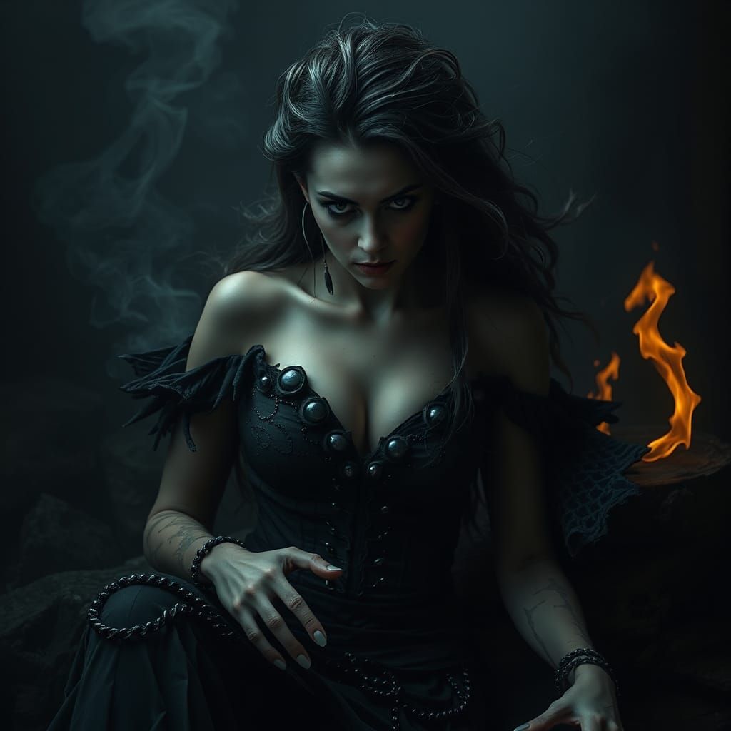 Dark Mermaid in a Nightmare Landscape