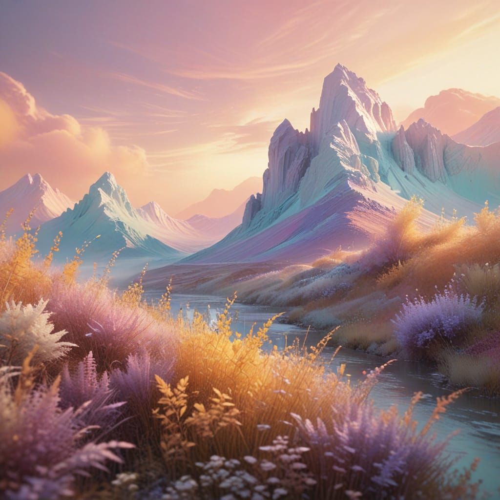 Dreamy Abstract Landscape with Golden Lighting